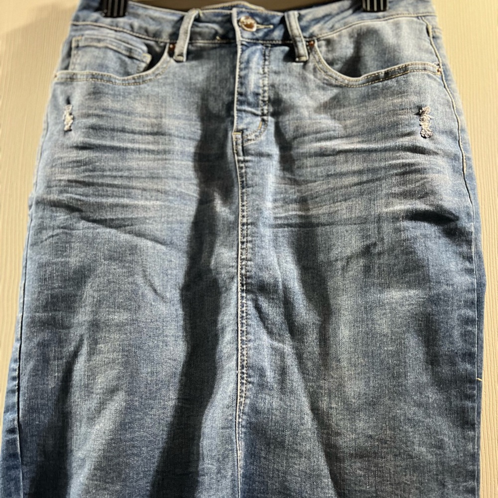 Royalty For Me Classic Distressed Denim Skirt